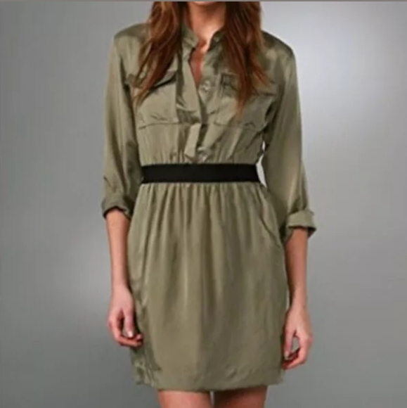 Theory Dresses & Skirts - Theory Silk Blend Utility Shirt Dress Green career